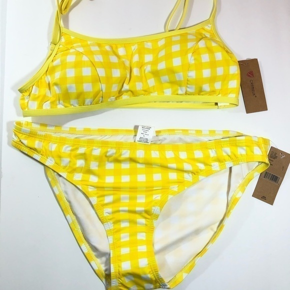 Cremiux Yellow Check 2 Piece Swimsuit L - Picture 3 of 12